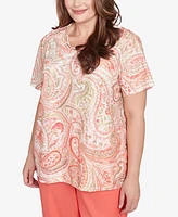 Alfred Dunner Plus Catalina Island Double-Knotted Paisley Crew Neck Top