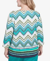 Alfred Dunner Plus Nantucket Pleated Chevron Crew Neck Top