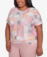 Alfred Dunner Plus Estate of Mind Textured Colorblock Crew Neck T-Shirt