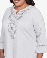 Alfred Dunner Plus Estate of Mind Embroidered Scroll Bell Sleeve Top