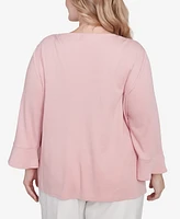 Alfred Dunner Plus Estate of Mind Lace Cutout Split Sleeve Embroidered Top