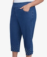 Alfred Dunner Plus Flower Power Detailed Denim Capris Pants