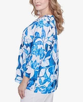 Alfred Dunner Plus Parrot Cay Monotone Cobalt Floral Top