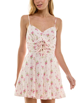 Trixxi Juniors' Cotton Floral Ruched Mini Dress