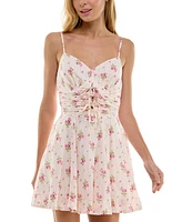 Trixxi Juniors' Cotton Floral Ruched Mini Dress