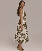 Donna Karan New York Women's Printed Boat-Neck Belted Dress