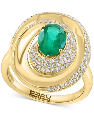 Effy Collection Diamond (1/2 ct. t.w.) & Emerald (1-1/6 ct. t.w.) Ring in 14k Gold Over Silver