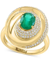 Effy Collection Diamond (1/2 ct. t.w.) & Emerald (1-1/6 ct. t.w.) Ring in 14k Gold Over Silver