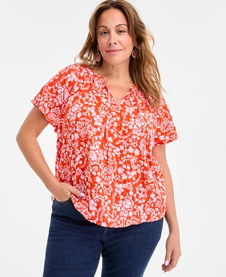 Style & Co Plus Printed Flutter-Sleeve Top, Exclusively at Macy's