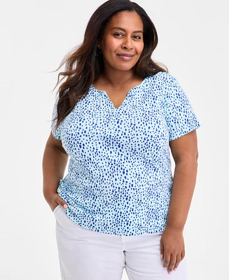 Style & Co Plus Printed Henley Short-Sleeve Top, Exclusively at Macy's