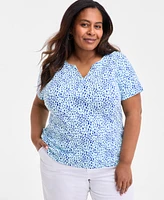 Style & Co Plus Printed Henley Short-Sleeve Top, Exclusively at Macy's
