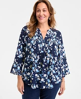 Style & Co Plus Morning Glories Pintuck Top, Exclusively at Macy's