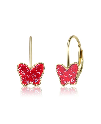 GiGiGirl Sterling Silver 14K Gold Plated with Red Butterfly Earrings