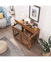 Sliding Door Dog Cage with Partition for Two Puppies Brown
