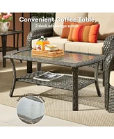 5-Piece Outdoor Wicker Patio Furniture Set, Double Resistance Rattan Rocking Chair and Coffee Table Conversation Set for Balcony Backyard Deck wit