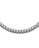 Sterling Silver White Gold Plated with Clear Cubic Zirconia Tennis Necklace