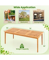 8-Person Outdoor Acacia Wood Dining Rectangular Bistro Table with Umbrella Hole