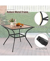 Gymax Patio Table for 4 People w/ Umbrella Hole Wood-Like Tabletop Metal Support Legs