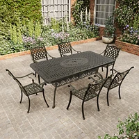 7pcs Patio Furniture Set Cast Aluminium Outdoor Dining Set 6 Outdoor Dining Chairs and 71 Inches Rectangular Dining Table for Balcony Porch Backyard G