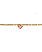 GiGiGirl Sterling Silver 14K Gold Plated Red & Pink Enamel Halo Heart Charm Bracelet