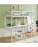 Loft Bed Frame with Safety Guardrail for Kids Secure and Space-Saving Design for Bedrooms