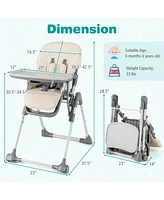 Foldable High Chair with Footrest and Detachable Tray