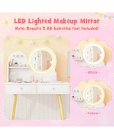 Kids Princess Makeup Dressing Desk and Chair Set with Mirror and Lights Fun Vanity Set for Toddlers