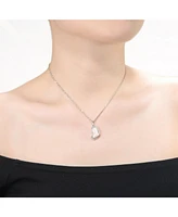Sterling Silver White Gold Plated with Pink Mother of Pearl Heart Shaped Pendant Necklace