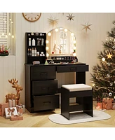 Makeup Vanity Desk Dressing Table and Stool Set with Mirror Lights