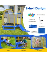 Trampoline with Ladder and Slide for Indoor Outdoor