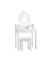 Makeup Dressing Table with Touch Switch Lighted Mirror and Cushioned Stool