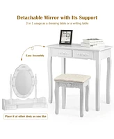 Makeup Vanity Dressing Table Set with Dimmable Bulbs Cushioned Stool