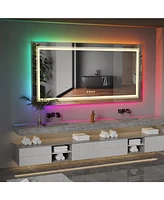 Luvodi 23.6 x 31.5 In Large Rectangular Rgb Backlit Bathroom Makeup Shaving Mirror Dimming Wall Mount