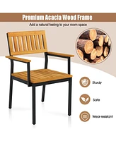 Dining Chair Set of 2 with Acacia Wood Backrest Slanted Seat Comfortable Armrests