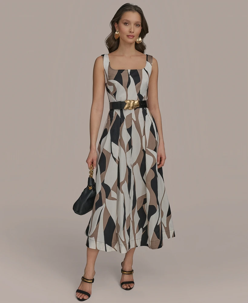 Donna Karan New York Women's Abstract-Print Square-Neck Midi Dress