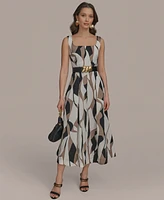 Donna Karan New York Women's Abstract-Print Square-Neck Midi Dress