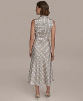 Donna Karan New York Women's Dot-Print Tie-Neck A-Line Dress