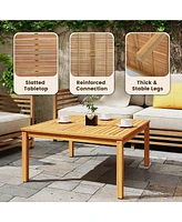 Gymax Outdoor Coffee Table w/ Slatted Tabletop Small Outside Table Square Patio Table