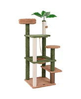 Gymax 60'' Cat Tree for Indoor Cats Cute Cat Tower w/ Sisal Scratching Posts & Rope