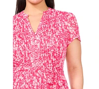Msk Plus Printed Split-Neck Short-Sleeve Chiffon Dress