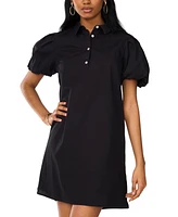Msk Petite Cotton Spread-Collar Puff-Sleeve Dress