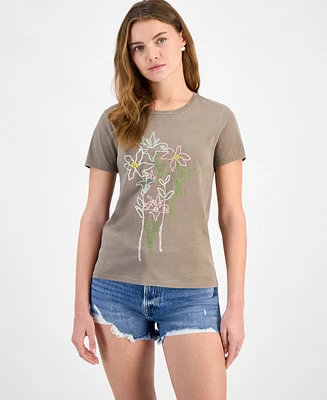 Lucky Brand Women's Embroidered Floral Classic Crewneck T-Shirt