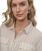 Dkny Jeans Women's Linen-Blend Cropped Long-Sleeve Shirt