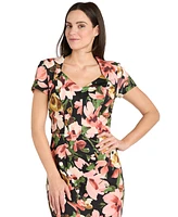 R & M Richards Petite Floral-Print Short-Sleeve Dress