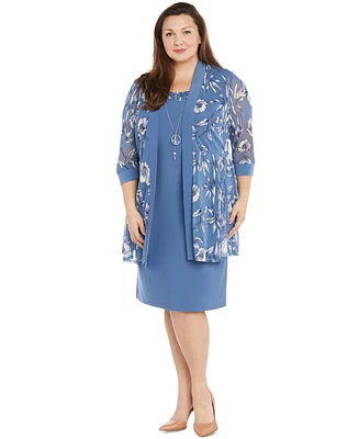 R & M Richards Plus 2-Pc. Printed Jacket Necklace Dress Set