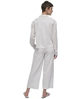 Dkny Jeans Womens Linen Blend Cropped Long Sleeve Shirt Cropped Wide Legpants