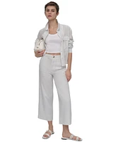 Dkny Jeans Women's Linen-Blend Cropped Long-Sleeve Shirt