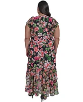 Tommy Hilfiger Plus Floral-Print Mixed-Media Maxi Dress