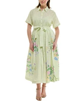 Taylor Plus Cotton Eyelet Floral-Print Shirtdress