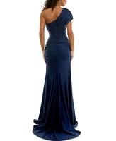 B Darlin Juniors' One-Shoulder Draped Floor-Sweeping Gown